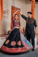 Black Panihari Lehenga Choli Heavy Embroidery Sequence Thread + Foil Print + Kutchi Lace (3)