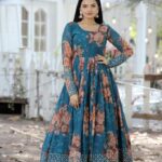 Rama gown with Digital Printed Faux Georgette with Embroidery Zari Sequins-work