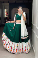 Embroidery and Real Mirror Work Green Navratri Lehenga Choli Set (Full Stitched) (3)