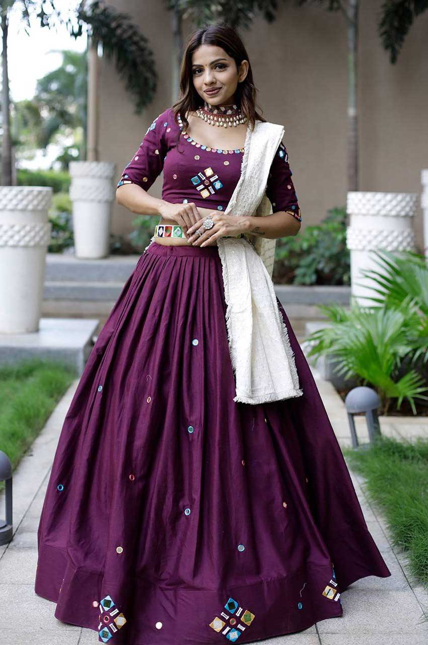 Stylish Cotton Lucknowi Pure Georgette Fabric Lehenga Suit - Stylecaret.com