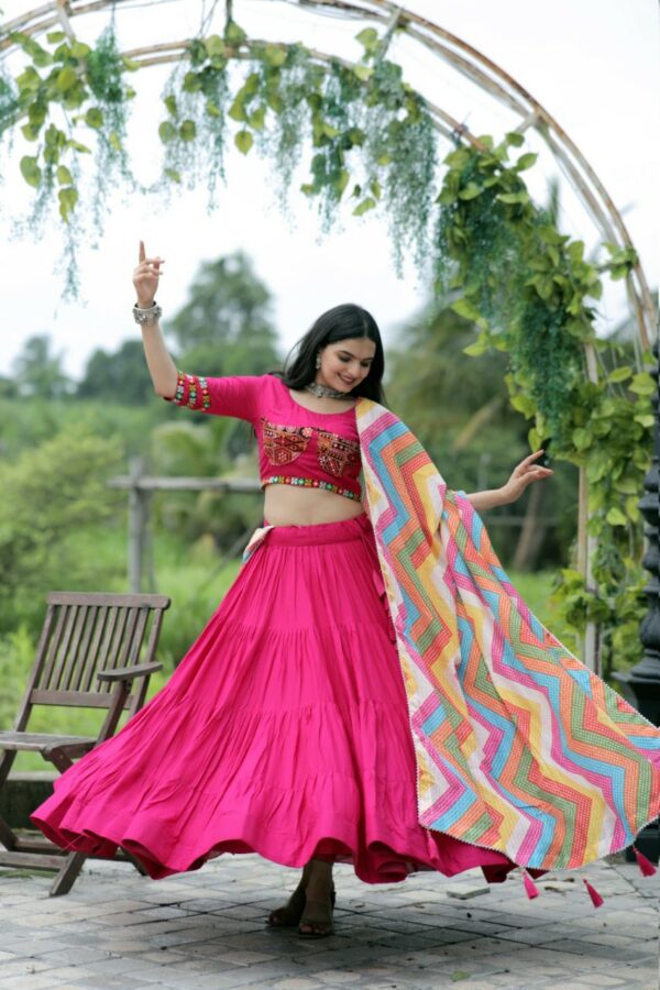 Navratri Special Designer Reyon Lehenga Choli with Dupatta Set - Pink Color