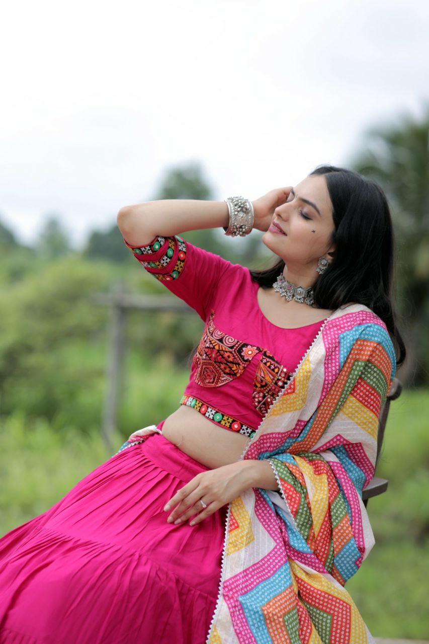 Navratri Special Designer Pink Lehenga Choli with Dupatta Set