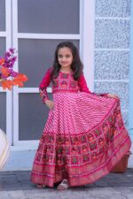 Pink Pashmina Silk with Patola Designer Foil Print Work gown for girls (5)