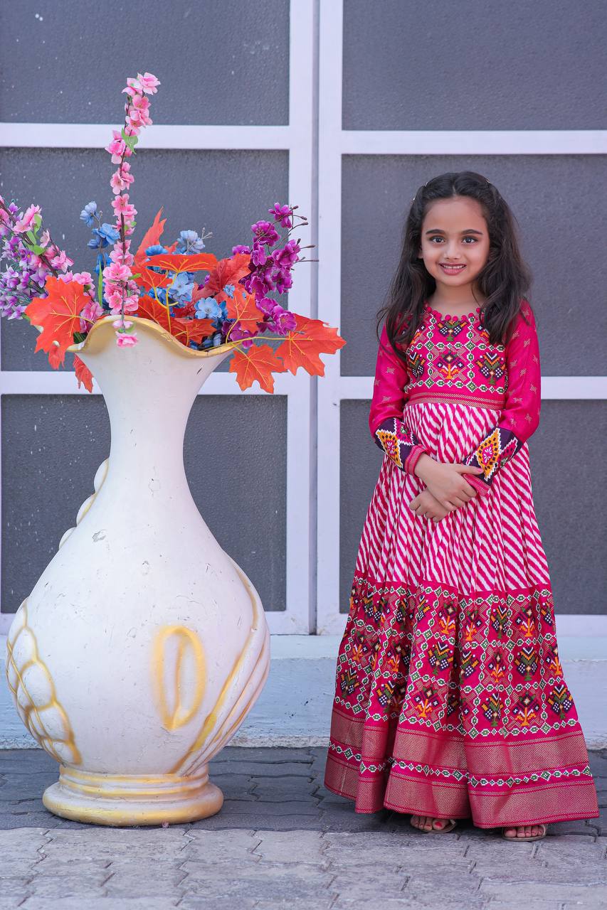 New Pink Pashmina Silk Designer Gown for Girls