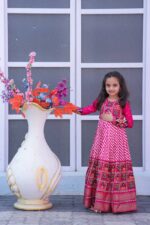 Pink Pashmina Silk with Patola Designer Foil Print Work gown for girls (7)