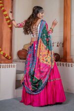 Pink Three Tal Traditional Lahenga Choli Kutchi Machine Work + Samosa Lace + Mirror Lace (5)