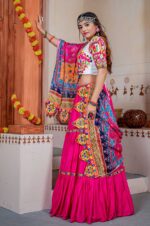 Pink Three Tal Traditional Lahenga Choli Kutchi Machine Work + Samosa Lace + Mirror Lace (6)