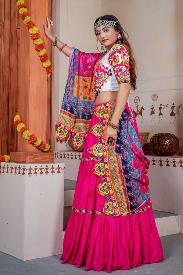 Pink Three Tal Traditional Navratri Lahenga Choli (gujaratic ghagra choli)