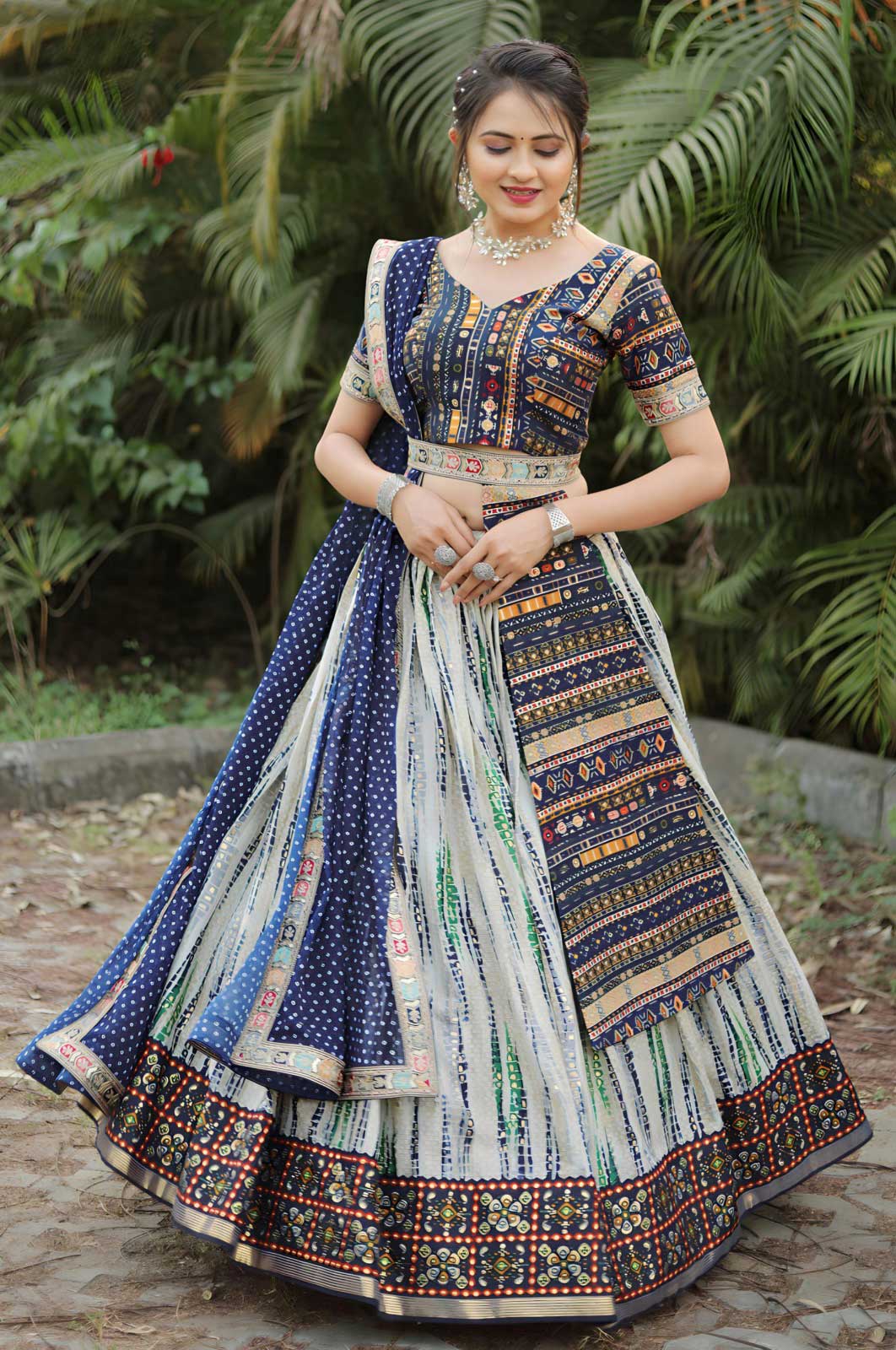 Embroidered Velvet Wedding Lehenga Choli in Blue with Dupatta - LC6037