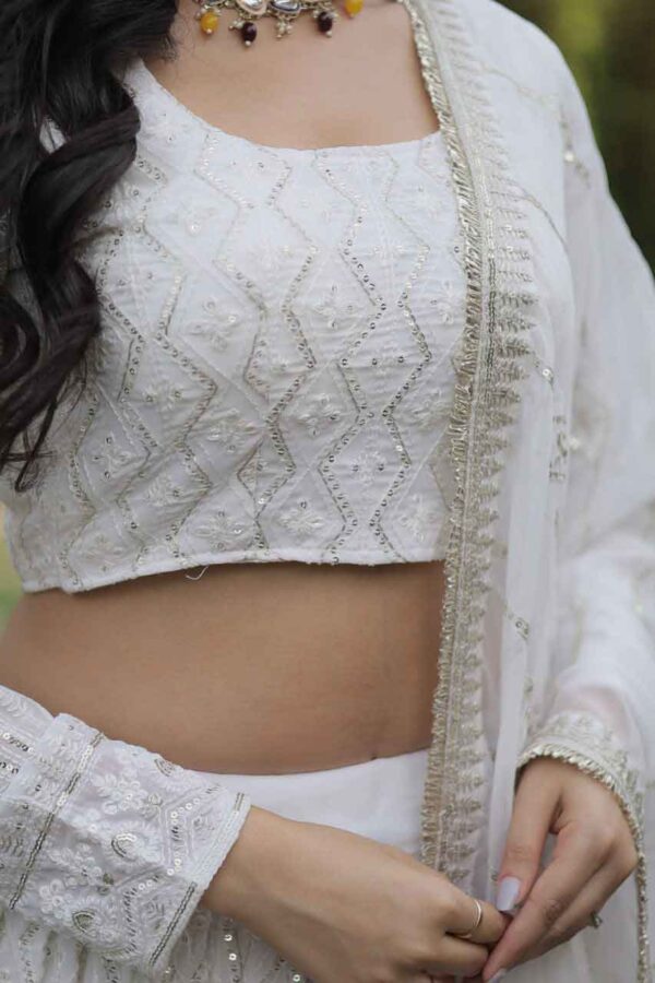 White Lehenga Choli in Embroidery Sequence and Thread Work