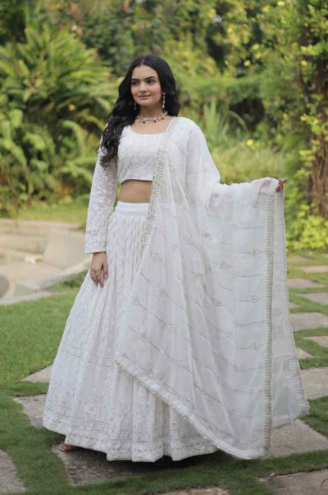 Buy Traditional Lehengas - Off White Floral And Sequence Embroidery Wedding Lehenga  Choli At Hatkay