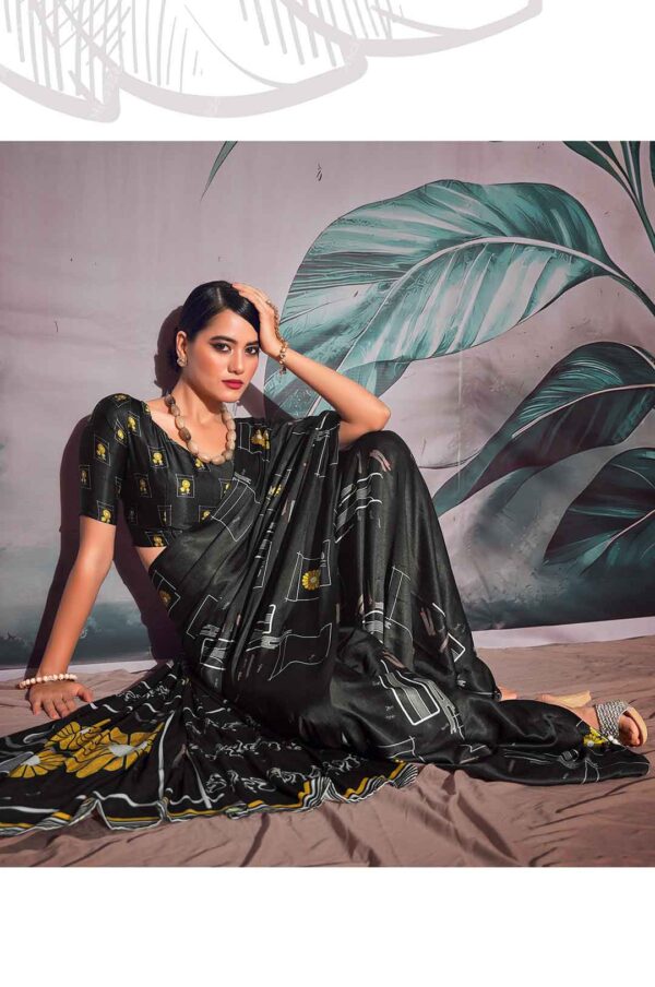 black printed Satin Silk Digital Print Saree for Girls and Women (design no.7)