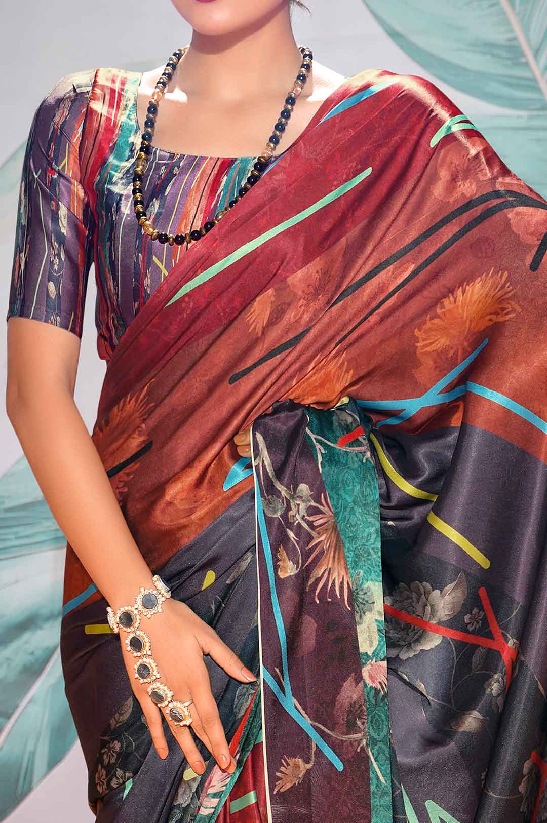 Buy Cream & Green Patola Printed Silk Saree Online At Zeel Clothing