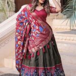 Ethereal Charm Lehenga Set - print with foil work silk lehenga choli (can-can and canvas included)