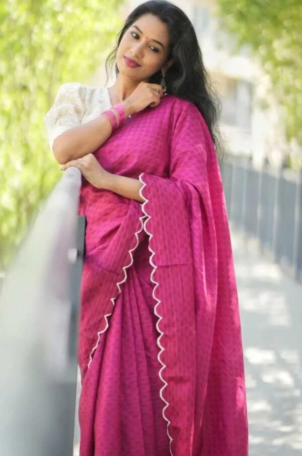 Pink Ethnic Opulence Saree - modern saree with gadhval fabric chex pink