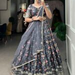 bridesmaid Grey lehenga choli in chinon fabric with Digital Print With Embroidery Sequins Work