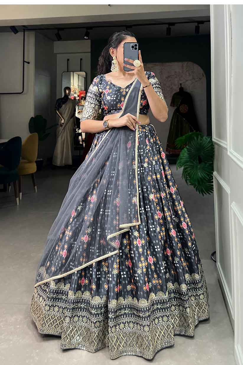 Stupendous Grey Color Party Wear Net Chine Stitched Work Lehenga Choli at  Rs 2399 | Umarwada | Surat| ID: 2850461218262