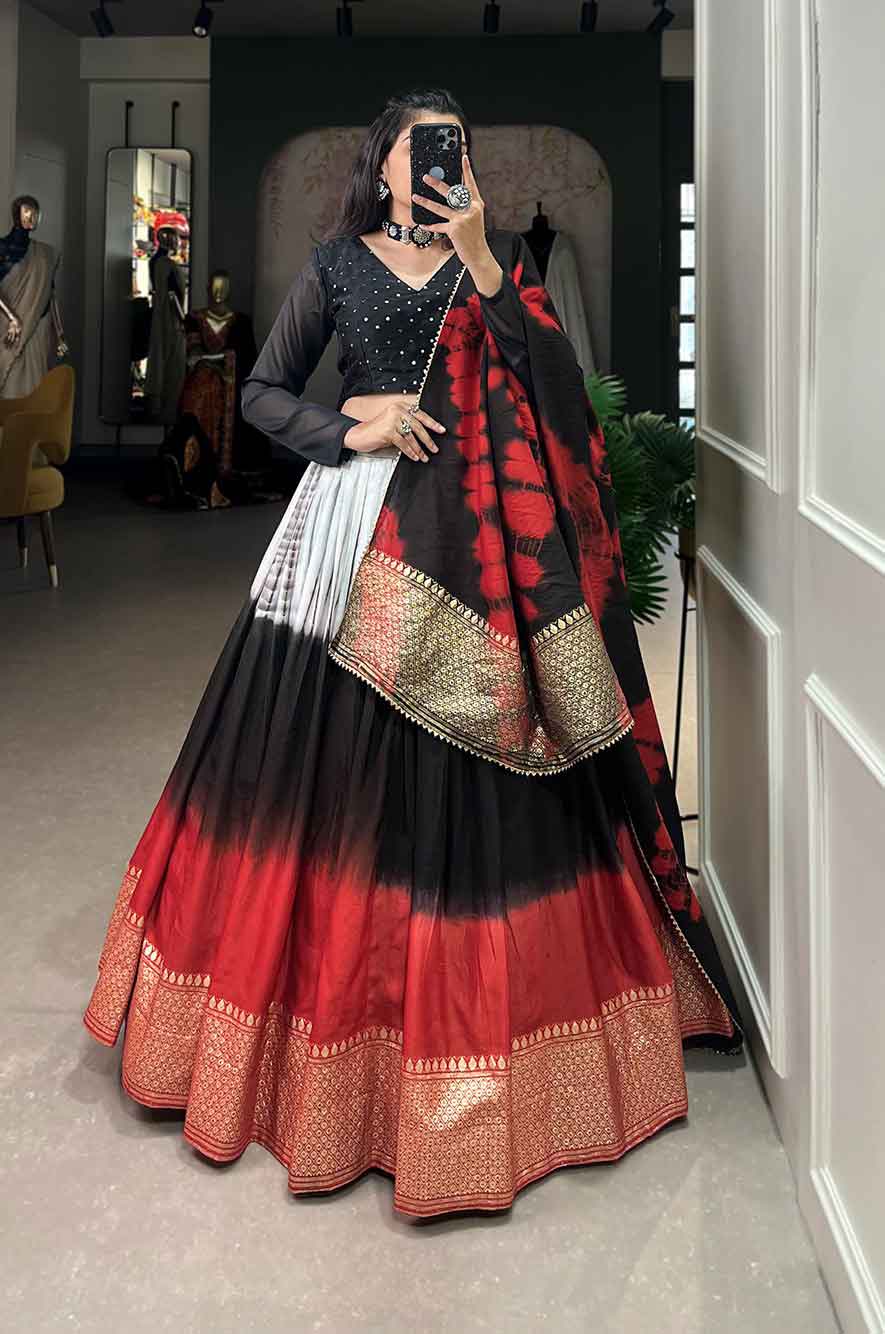Jacquard Woven Lehenga Choli In Black And Red Colour - LD5680209