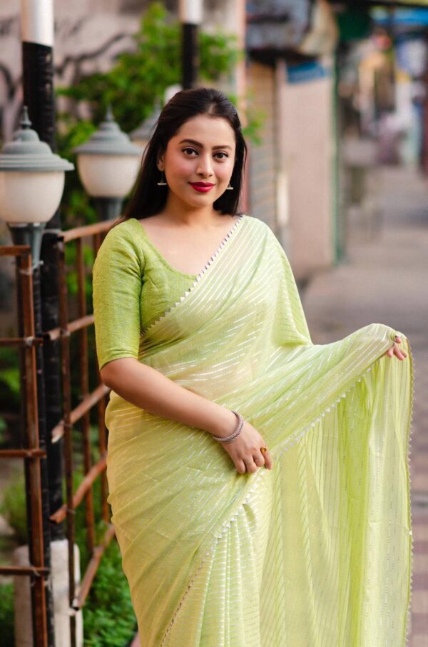 Fresh Green saree with zari lining work