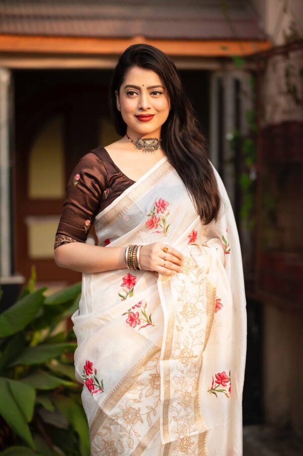 off white saree with shiny blouse