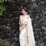off white saree in silk with matching blouse