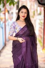 Purple-Linen-Saree-with-Golden-Paatu-Border (2)