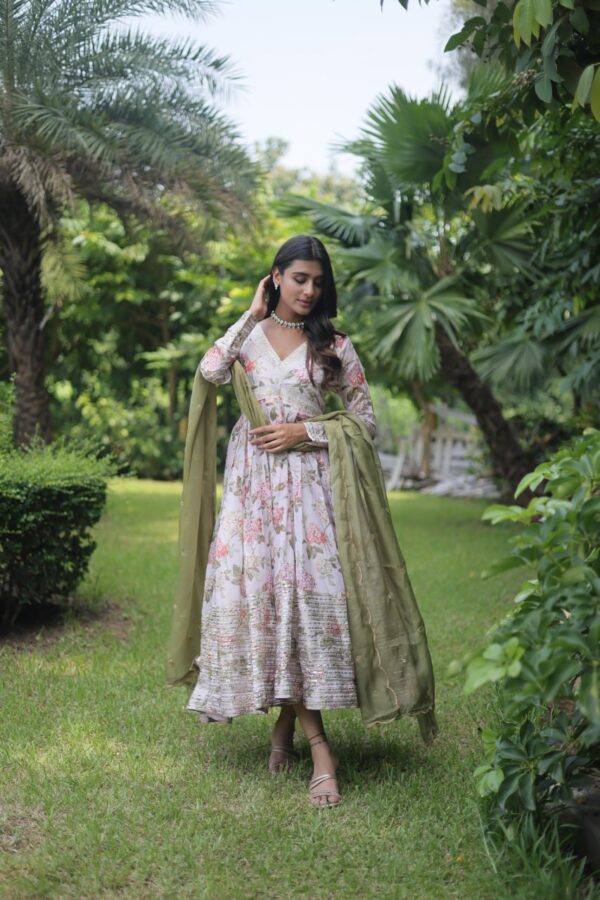 embroidery and zari work gown in light pink color (flower print)