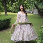 embroidery and zari work gown in light pink color (flower print)