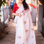 white silk saree with red blouse