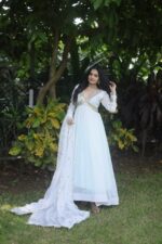 White Premium Readymade Alia Cut Designer Gown with Dupatta Set (2)