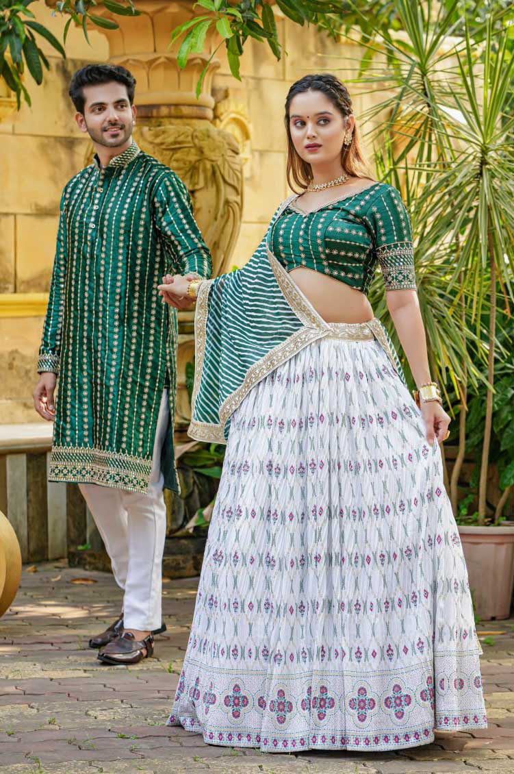 Pink Color Combination White And Green Color Lehenga Choli TDS2852 –  TheDesignerSaree