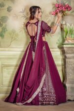 Wine-Designer-Lehenga-Choli-set--heavy-embroidery,-zari,-dori,-and-sequence-work-(back-side)