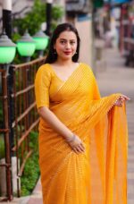 mustard-Silver-Zari-Chiffon-Saree-with-Gota-Patches (3)