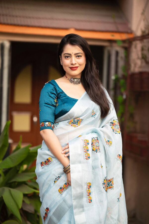 sky blue silk saree