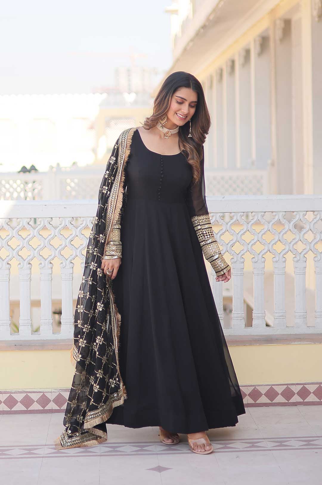 Black Gown With Dupatta For Women - Evilato Online Shopping