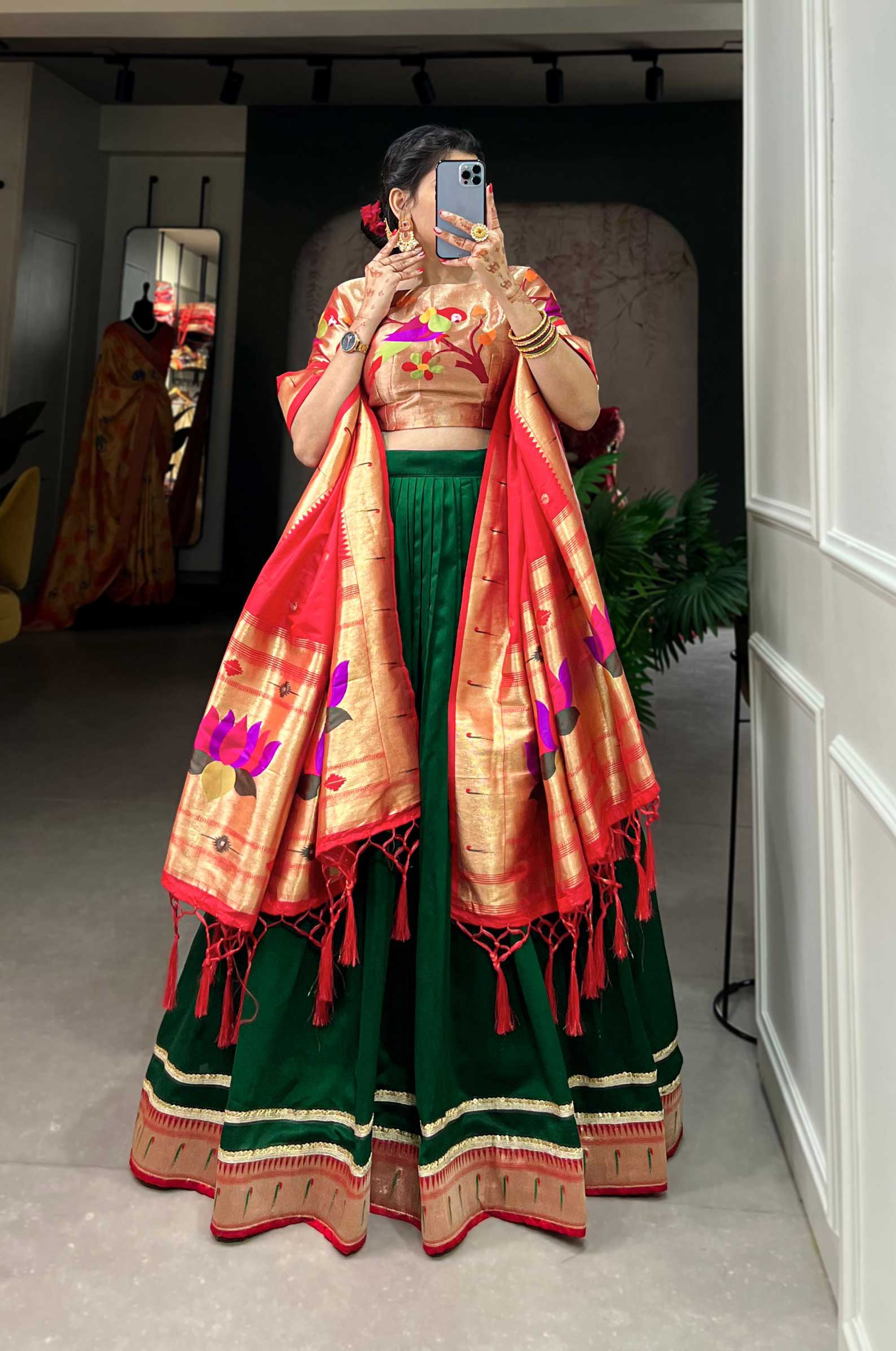 Shop Maroon Paithani Handloom Silk Lehenga Fabric - Pure & Elegant –  Luxurion World