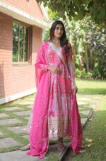 Premium-pink-Designer-Readymade-Gown-Dupatta-Set