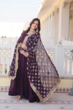 wine-Designer-gown-for-Women-with-Dupatta-Collection