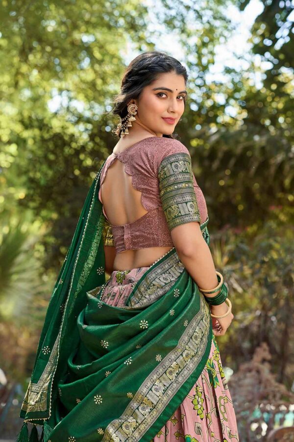 Onion And Green Kalamkari Print Lehenga Choli Foil Work