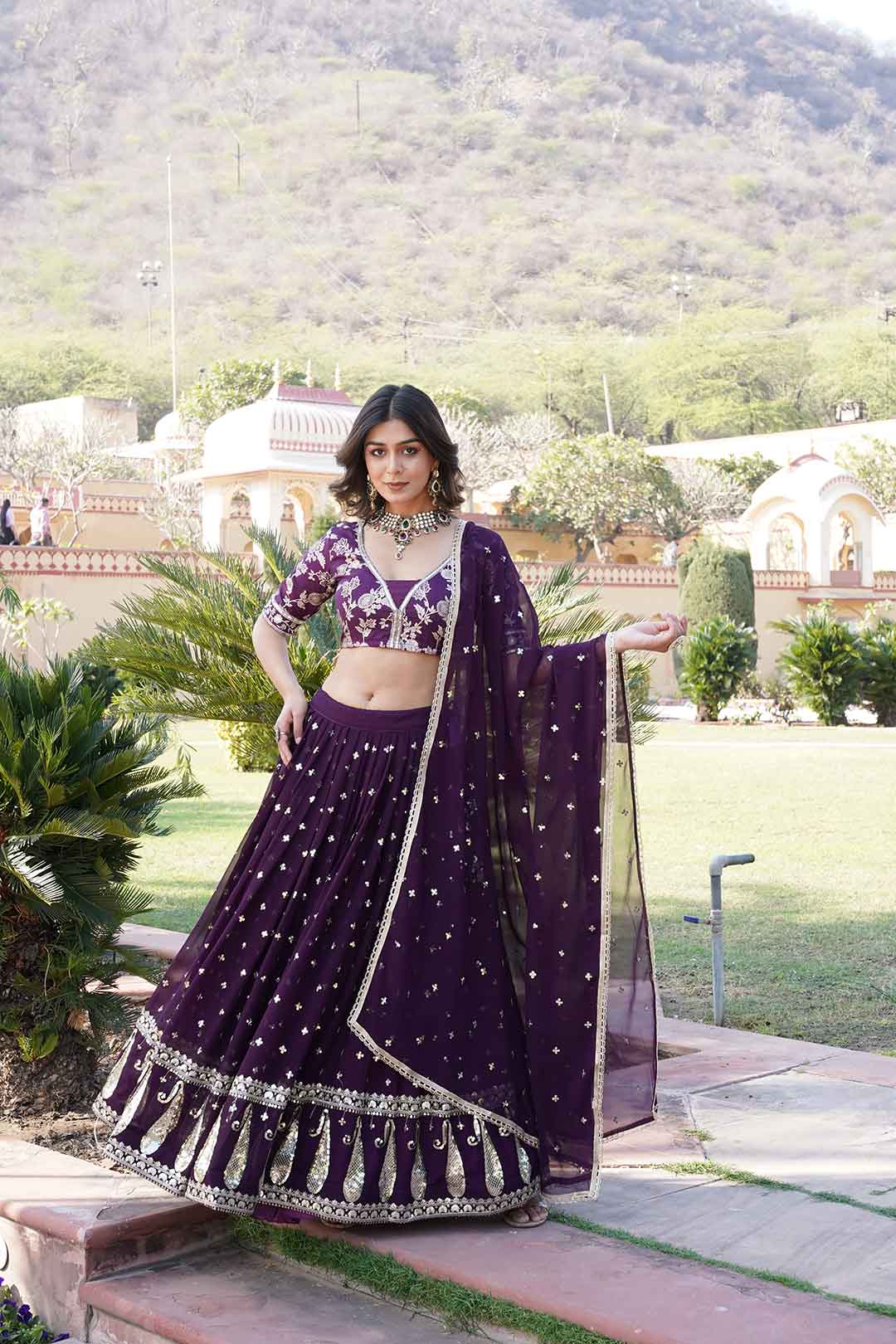 Wine Sequence and Embroidery Work Lehenga Choli