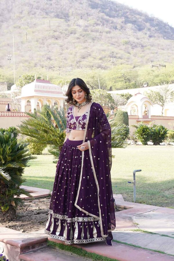 Wine Sequence and Embroidery Work Lehenga Choli