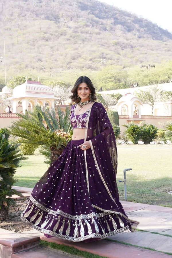 Wine Sequence and Embroidery Work Lehenga Choli