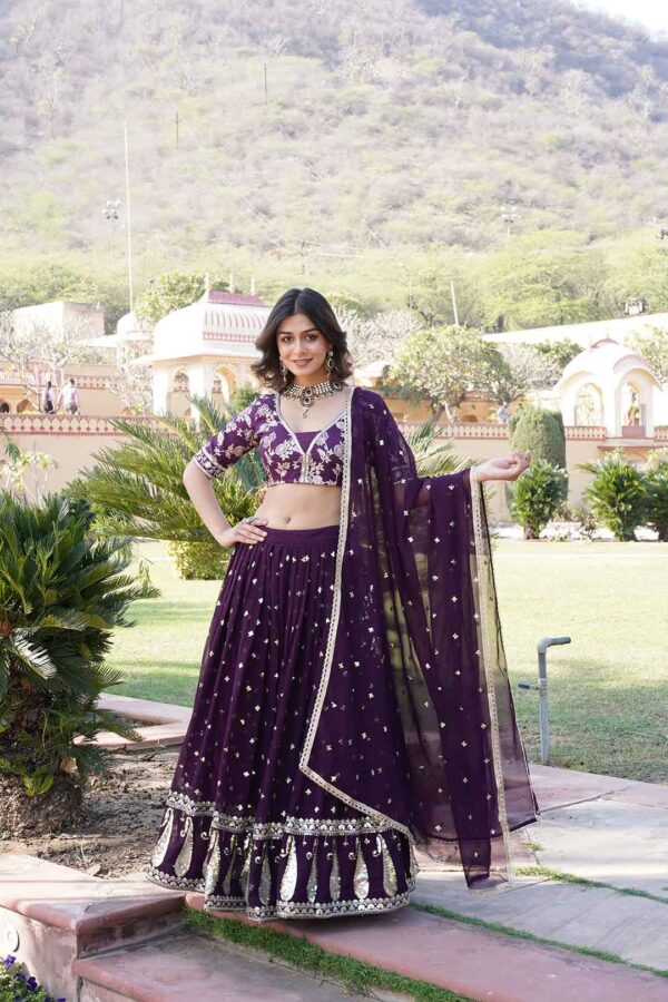 Wine Sequence and Embroidery Work Lehenga Choli