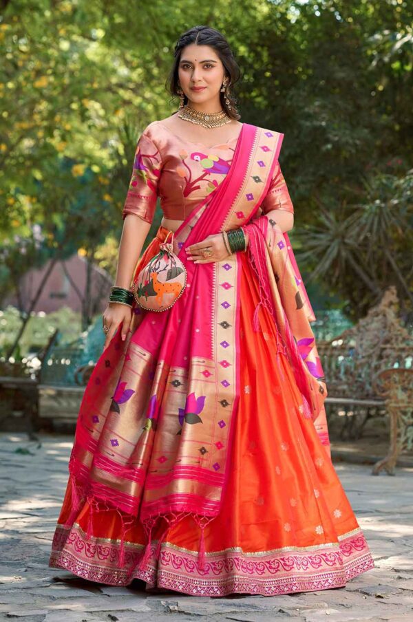 Orange paithani lehenga choli