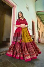 Pure-Tussar-silk-Kashmiri-Print-Lehenga-Choli-Mustard-Yellow-2