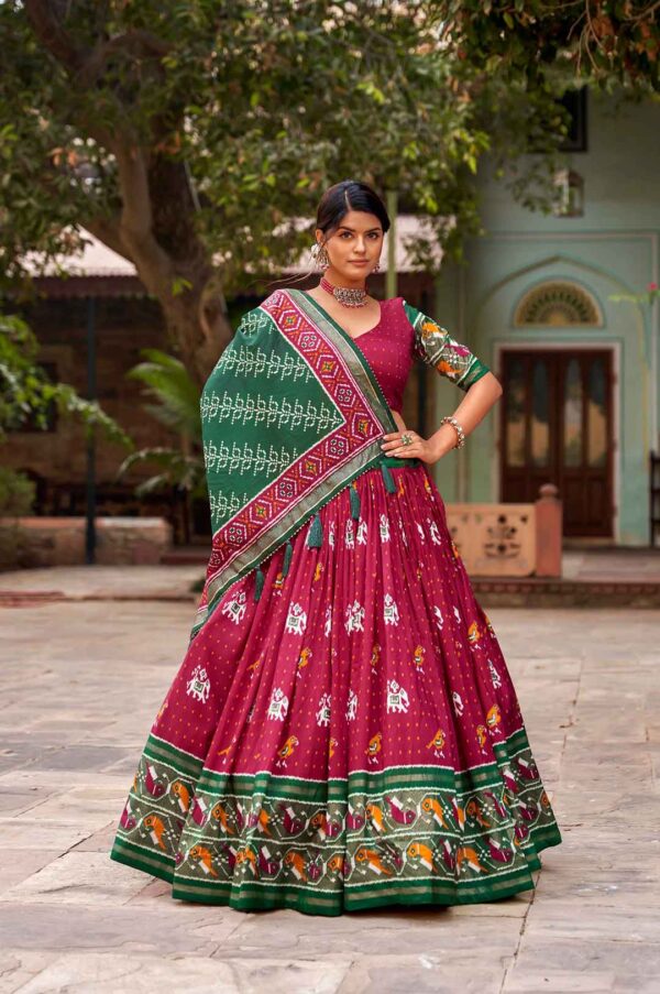 Red Color Tussar silk Patola Print Lehenga Choli