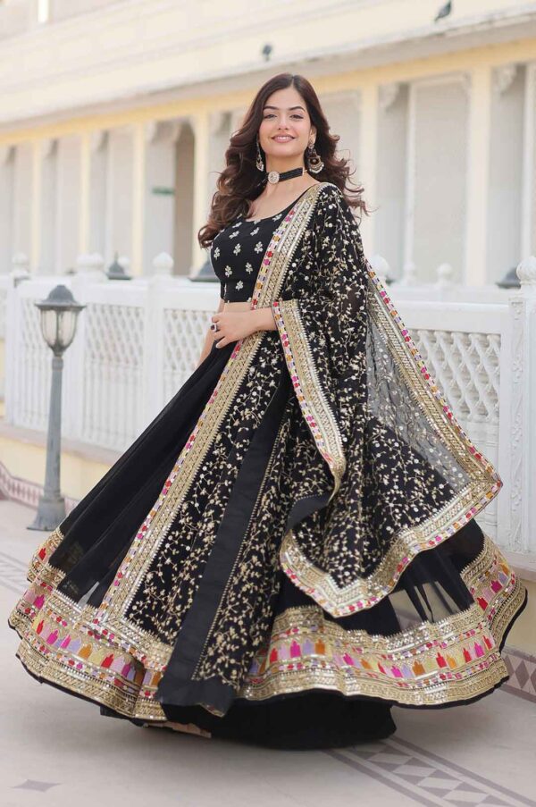 Black Blooming Georgette Sequins Embroidered Lehenga