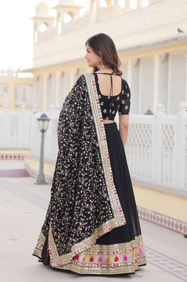 Black Blooming Georgette Sequins Embroidered Lehenga