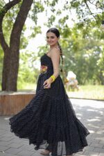 Black-Kutchi-Patch-Work-Laheriya-Ruffel-Gown-For-Navratri-(oneside-sleevlless-gown)-6