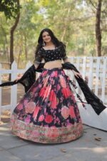 Black-Lehenga-Choli-(Flower-Printed)